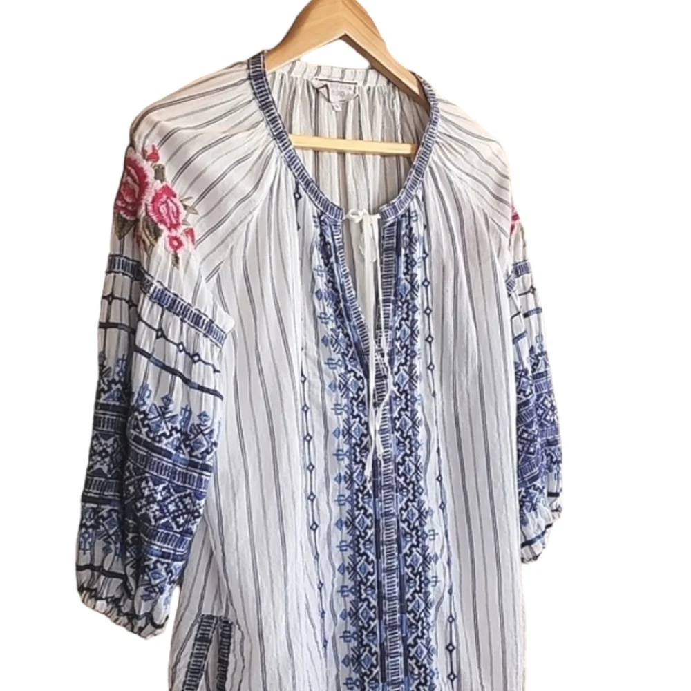 JOHNNY WAS WORKSHOP Shea Peasant Blouse S Santori Stripes Anthropologie Boho - Picture 14 of 16